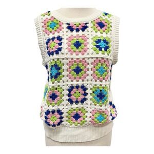 Design 365 Crochet Knit Floral Vest 100% Cotton Size M